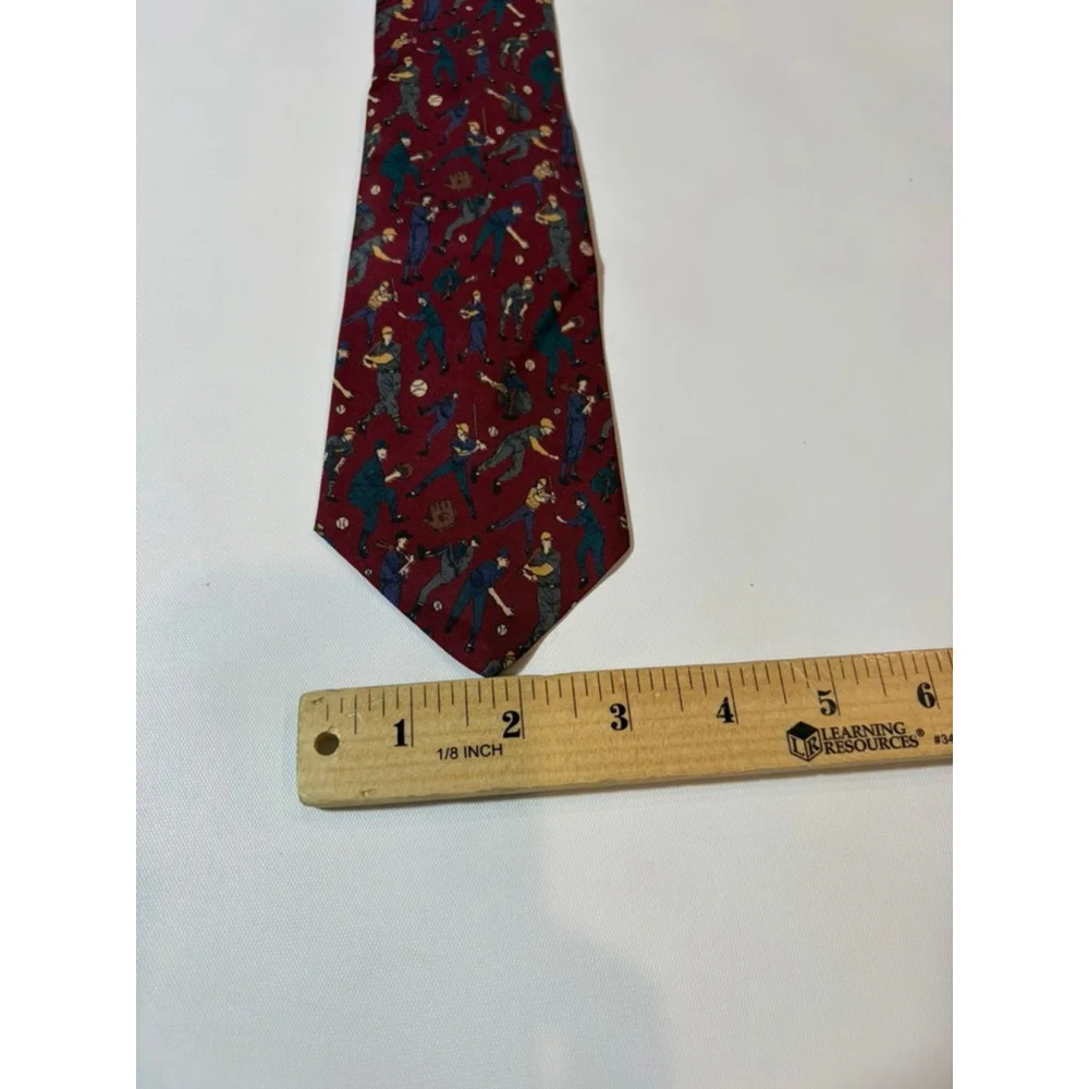 Christian Dior Silk Tie Baseball Print Burgundy Novelty Mens Necktie